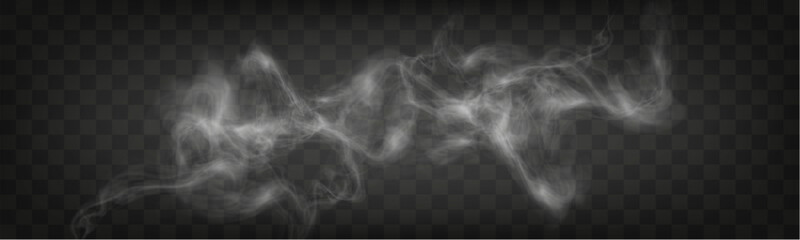 Transparent realistic smoke on a dark checkered background with soft, flowing, wispy trails.	