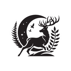 Black Color Deer silhouette design Vector Illustration, Solid White Background 14.eps