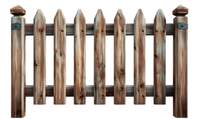 Wooden Picket Fence Isolated on White, PNG transparent