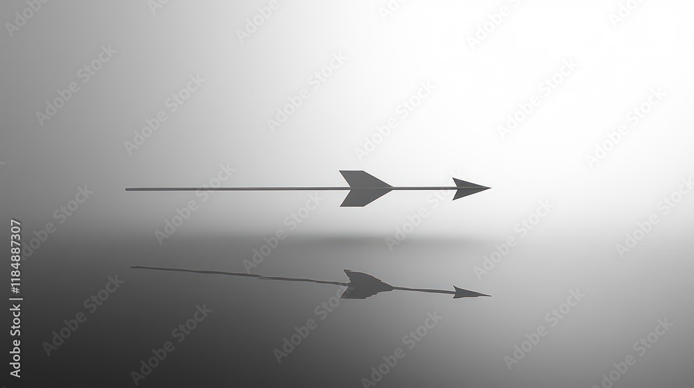 Aufkleber Simple gray arrow pointing right, reflected on a shiny surface.