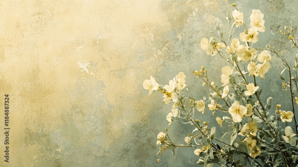 Poster delicate flowers in soft butter tones sway gently, creating an inviting ambiance. the muted backgrou