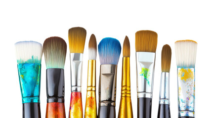 Variety of paint brushes for creative expression, isolated on transparent or white background