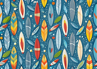 Naklejka premium Fun surfboard pattern design with leaves.