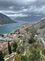 Kotor bay view from the mountain fortress, Montenegro, Europe.