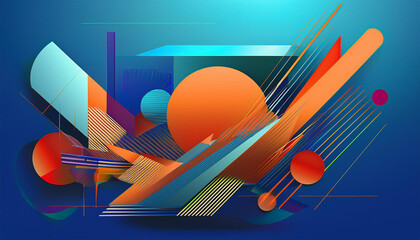 abstract geometric dynamic shapes composition on the blue background