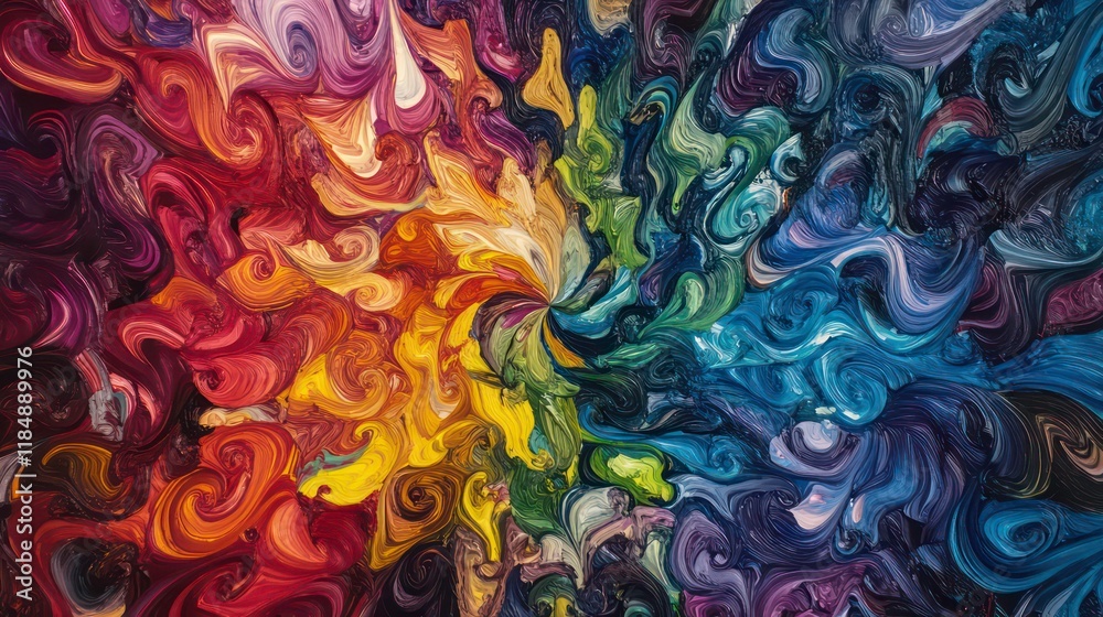 Poster abstract swirling rainbow color paint texture background.