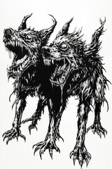 Fototapeta premium Cerberus black and white illustration
