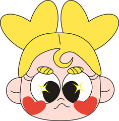 retro character chibi face in bright colors, emotions happy, sad, angry, cry, png 