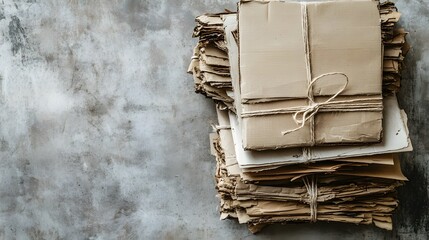 Neatly Stacked Recycled Cardboard on Concrete Background Showcasing Eco-Friendly Sustainability