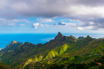 North Tenerife Scenic Landscape, with Mountains, Green Valleys and Clouds, View of Anaga Rural Park, Tenerife, Canary Island, Spain © Anyarnia