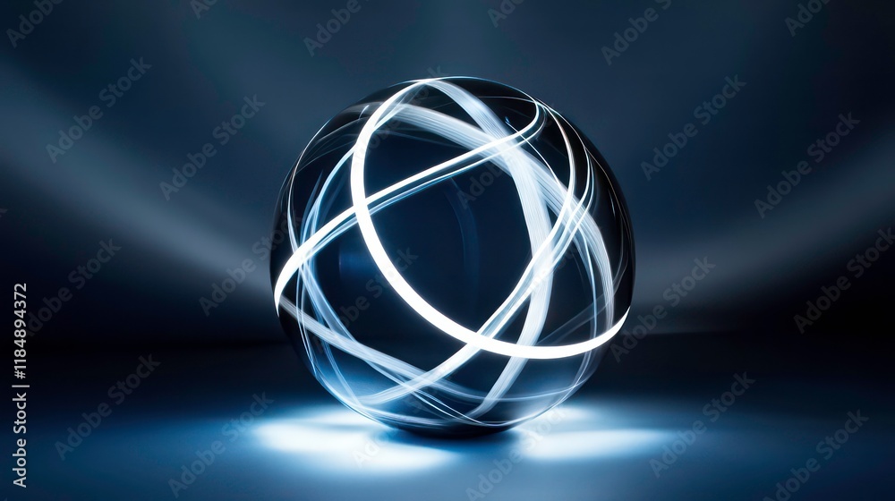 Aufkleber abstract sphere with glowing lines, dark background.