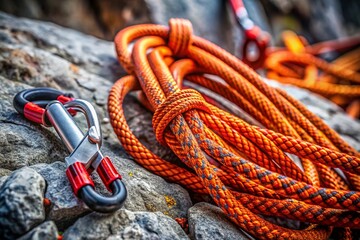climbing knot with rope on rocky background generative ai