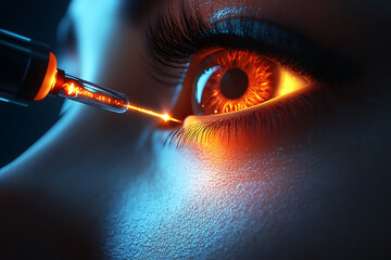 a conceptual demonstration of laser hair removal, showcasing precise targeting of hair follicles with a glowing laser beam, futuristic and sleek design, medical and cosmetic aesthetic