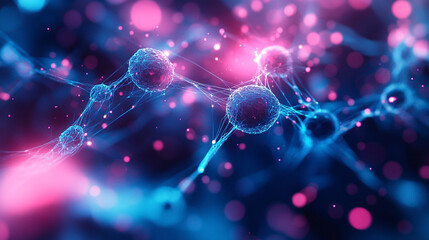 Vibrant depiction of interconnected cells in a colorful digital landscape
