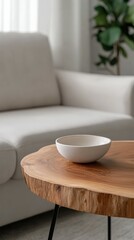 Fototapeta premium Cozy living room with a wooden table and minimalist decor