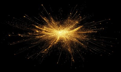 A burst of golden sparks on a dark background, refined, festive, ornate