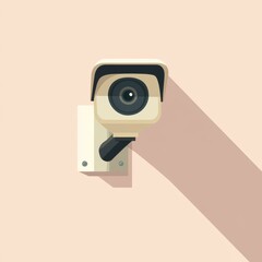 Fototapeta premium A modern security camera illustration mounted on a light wall, featuring a minimalist design and soft shadows.