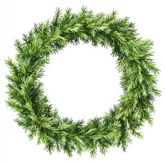 A lush green holiday wreath made of pine branches, perfect for seasonal decor.