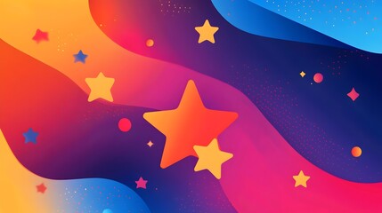 Abstract Colorful Background with Stars and Waves Design