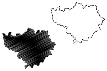 Warwick Non-metropolitan district (United Kingdom of Great Britain and Northern Ireland, ceremonial county Warwickshire or Warks, England) map vector illustration, scribble sketch map