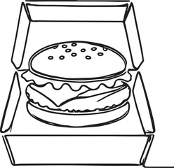 Stylish Cheeseburger Line Art in Takeout Box - Vector