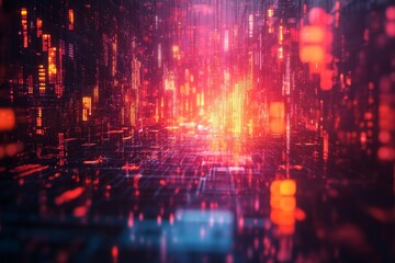 Fototapeta premium Glowing lines of information creating a futuristic technological landscape in cyberspace