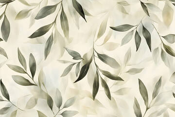 Seamless fabric pattern with delicate olive leaves and intricate details, ideal for elegant textile design