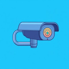 Illustration of a security camera on a bright blue background.