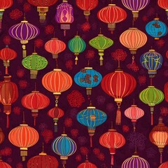 Chinese lanterns seamless pattern