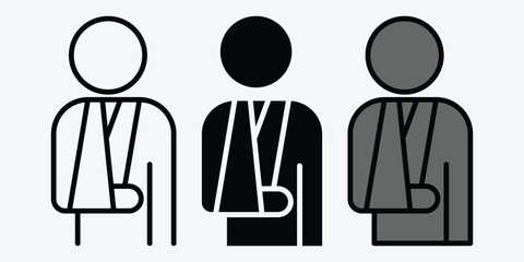Injured man icon vector. Injured Person Icon Set. Injured man in bandage, Broken arm icon set.
