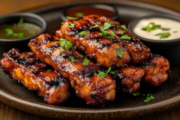Savory grilled chicken wings with flavorful sauces and herbs