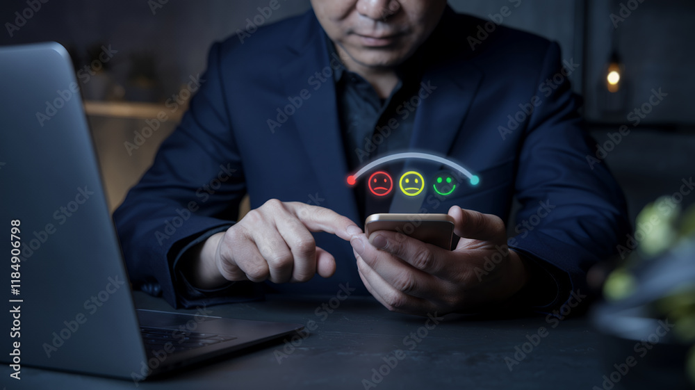Poster Customer Satisfaction Survey Concept Showing Users Rating Their Service Experiences Through An Online Application