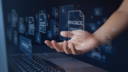 Businessman Using Laptop to Manage Digital Invoices and Online Statements in a Modern Work Environment for Efficiency