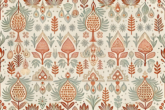Elegant floral pattern in terracotta and sage.