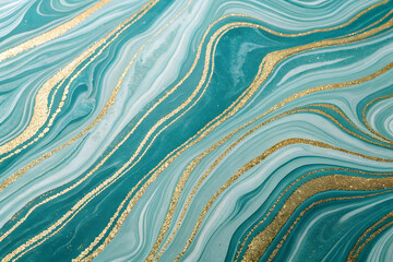 Abstract Teal and Gold Marble Texture with Elegant Details