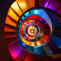 A Stunning Spiral Staircase with Vibrant Colors and Intricate Geometric Patterns. A Modern Architectural Marvel.