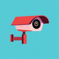 A stylized security camera illustration with a vibrant background.