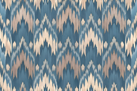 Stylish Ikat Pattern in Blue and Beige.