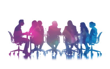 A Modern Office Space with a Team of Professionals Collaborating Isolated on Transparent Background PNG