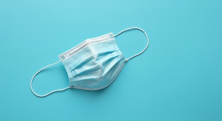 Blue surgical face mask on aqua background for healthcare and safety
