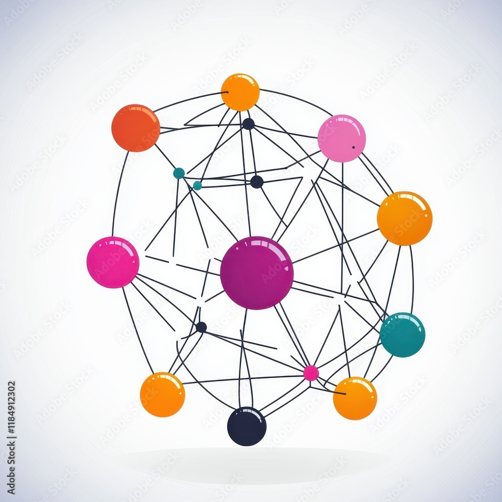 Poster abstract multicolored network graphic symbolizing connection and collaboration.