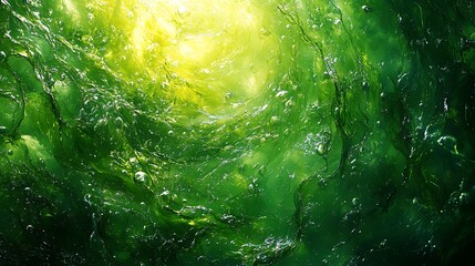 Vivid Green Swirling Water Abstract Art