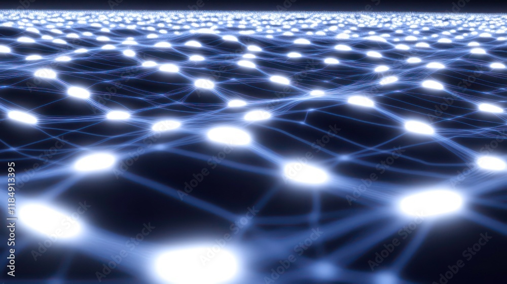 Poster Abstract glowing network nodes and connections.