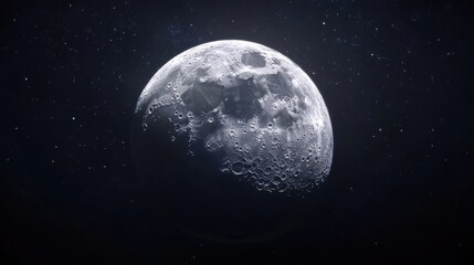 Obraz premium A stunning close-up of a full moon against a starry night sky, showcasing its cratered surface.