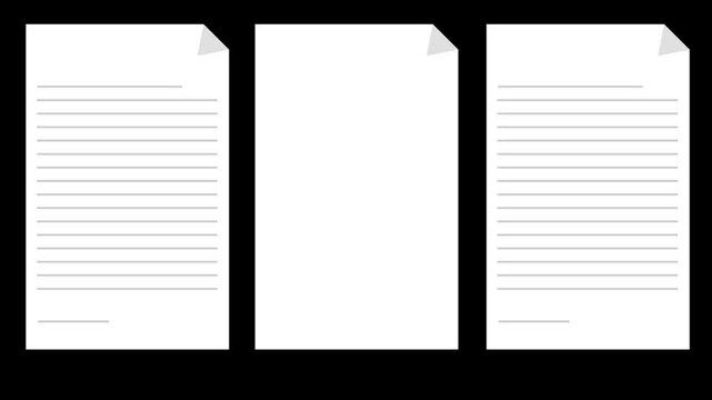 Notebook grey lined paper document. realistic empty white paper sheet. 2d animated video. 4k size without background