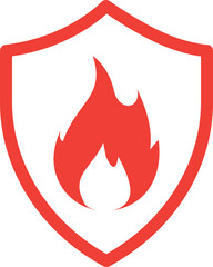 Fire protection icon. Vector fire shield. Flame sign. isolated on white background. Vector ullustration
