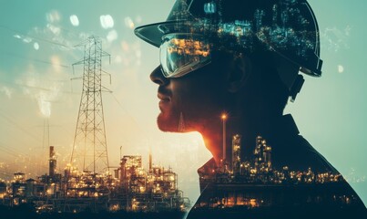 Energy Engineering Dedication - Engineer Managing Petrochemical Project Amid Double Exposure of Oil Rigs and Power Lines
