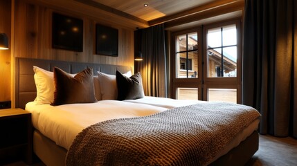 Fototapeta premium Cozy Mountain Getaway: Luxurious Bedroom Interior Design