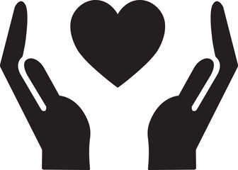 Obraz premium Healthcare hands holding heart flat icon. Care and support icon, representing love, care, and kindness. Suitable for health, charity, and support-related concepts. Isolated on transparent background.