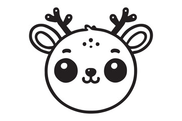 Fototapeta premium Cute cartoon reindeer face line art